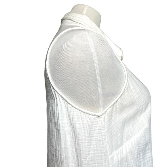Monrow Gauze Cotton Henley Halter Collared Button Sleeveless Dress White Small - Picture 6 of 14